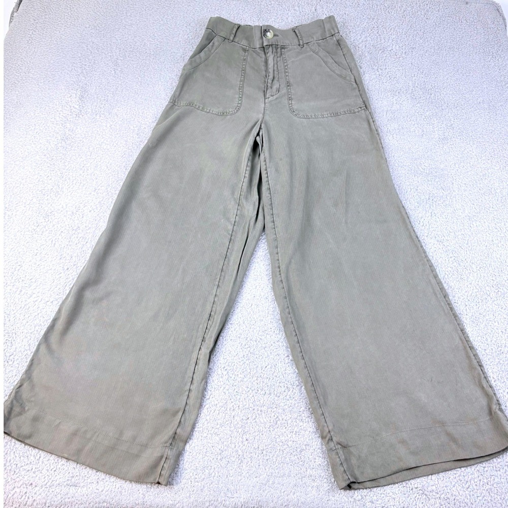 Nicole Miller Wide Leg Pants Womens Size 4 Sage Green Lyocell High Rise Utility